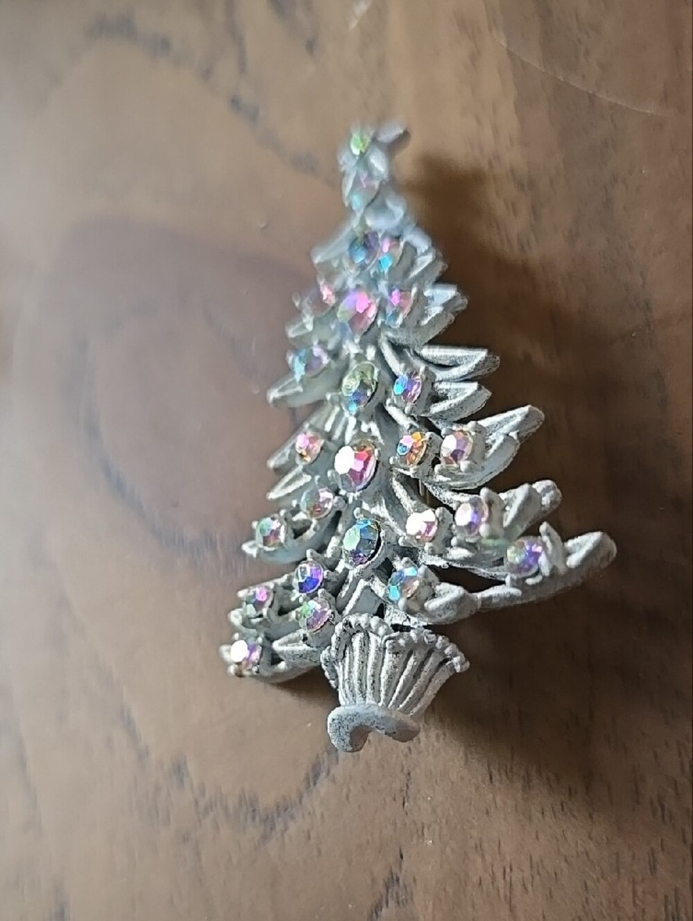 Silver Rhinestone Christmas Tree Brooch - Picture 2 of 3